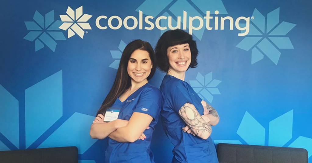 Holly and Lauren in front of CoolSculpting logo